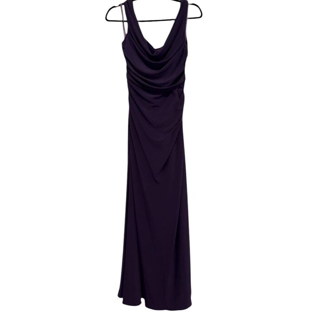 Mori Lee by Madeline Garden purple maxi formal dress with cowl neck